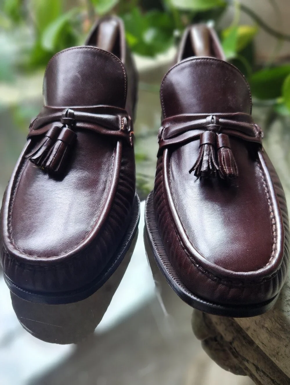 Vintage Florsheim Royal Imperial Brown Leather Tassel Loafers 11 E V-Cleat 1984